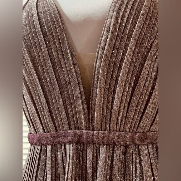 IEENA for Mac Duggal Rose Pink Glitter Tiered Convertible Gown Crinkle Sz 10 NWT - Picture 8 of 12